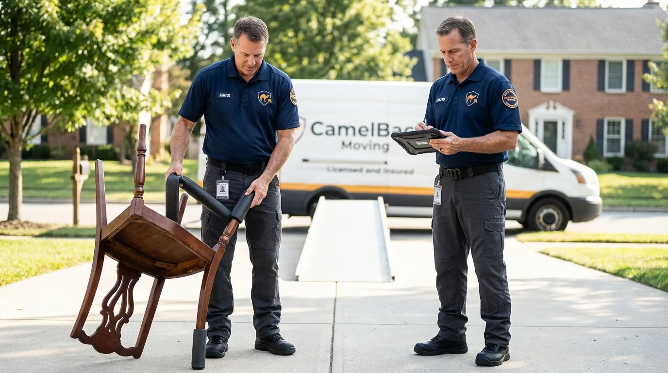 Movers inspecting furniture for damage prevention before loading in Port Royal, SC